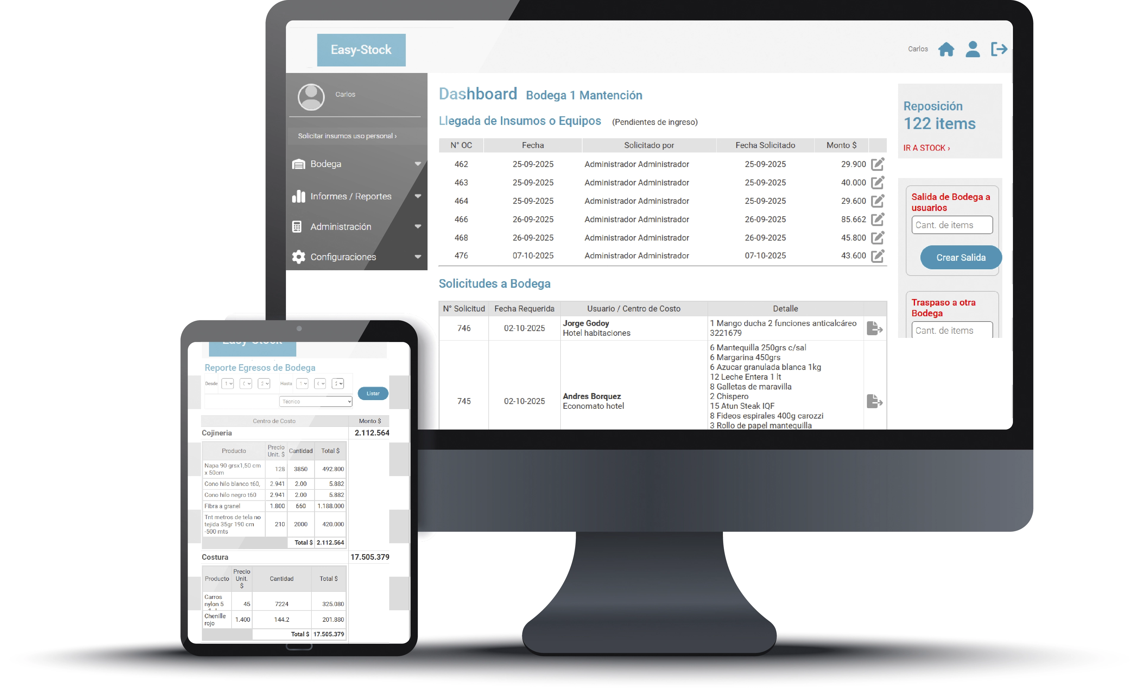 Dashboard principal del sistema Easy-Stock